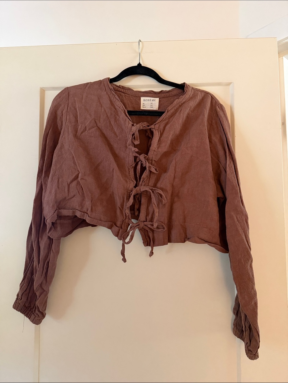 Boheme brown Tie-Front Cropped Women’s Top